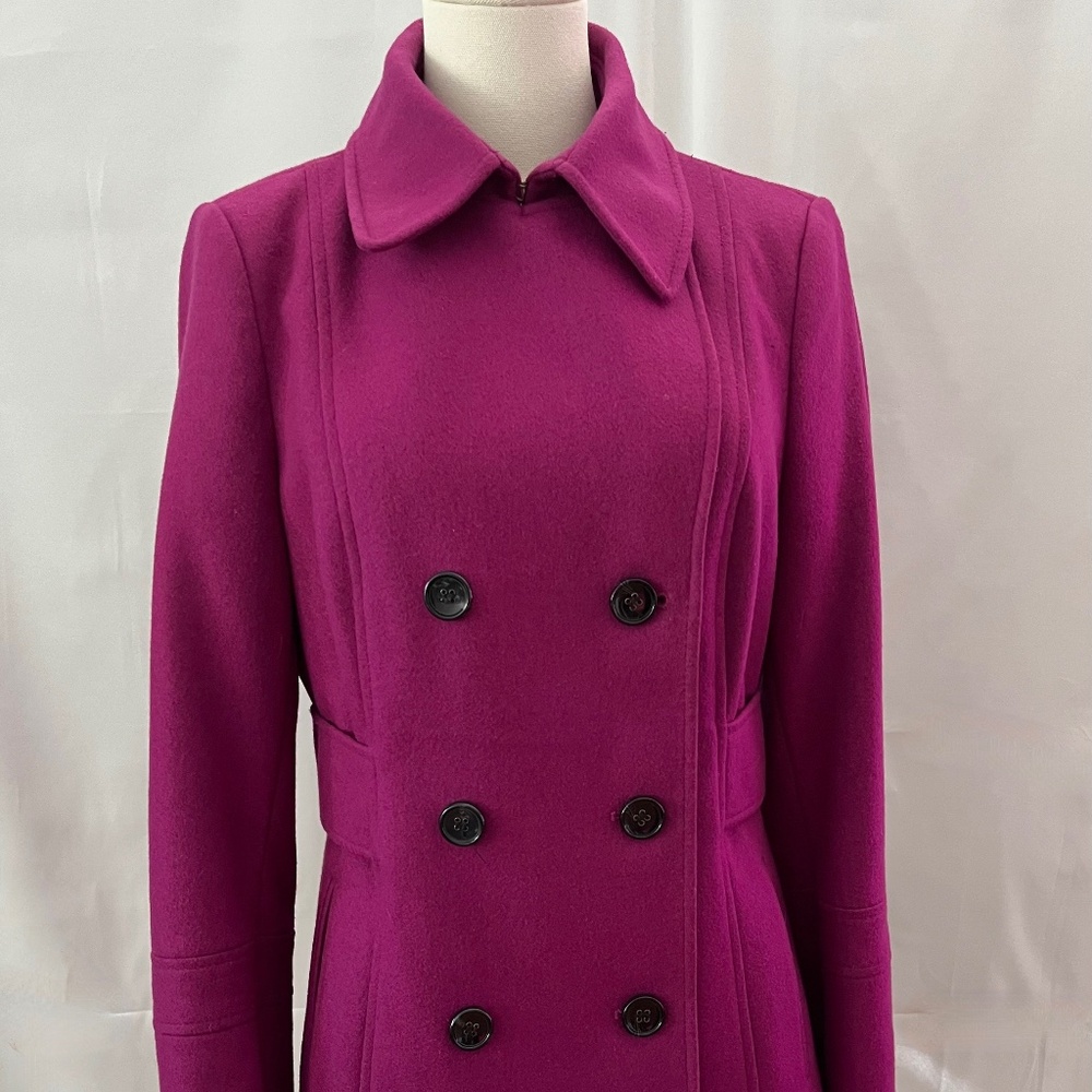 Magenta Wool Blend Peacoat – Double Breasted, Size 8